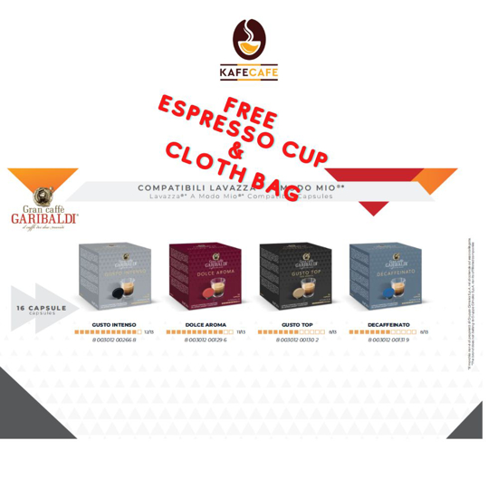 Picture of 128 GRAN CAFFE GARIBALDI A MODO MIO + FREE CUP & BAG